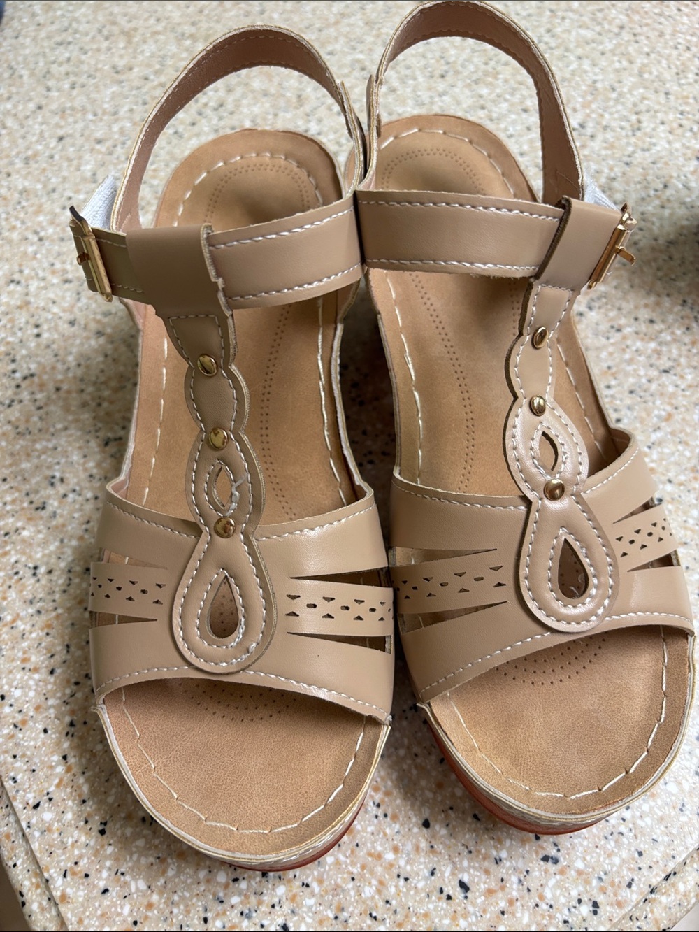 Women's Beige Tan Slingback Sandals - Comfortable Casual Wedge
